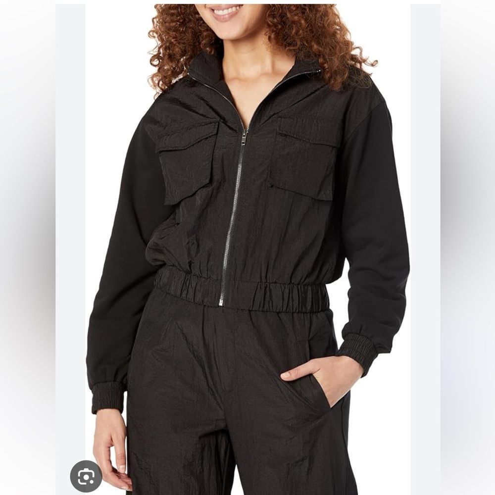 The Drop The Drop Women's Black Cropped Mixed Fabric Bomber by @jennylinnnn NWT